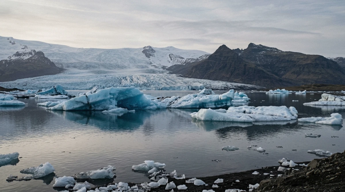 Icebergs drifting on Jökulsárlón glacier lagoon below Breiðamerkurjökull, the meeting point for the cheapest Iceland ice cave day tour